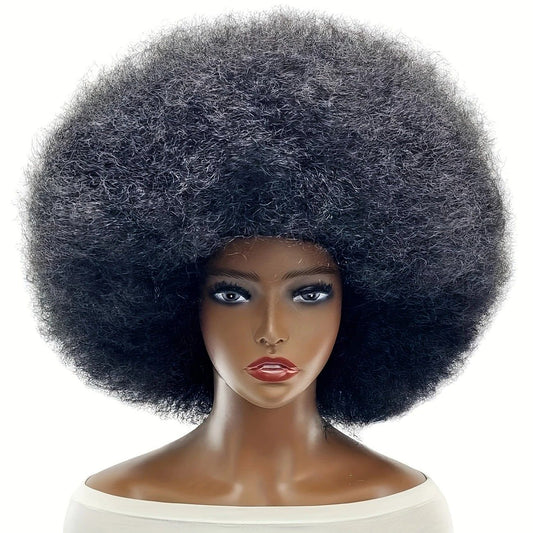 70s Fun Big Elastic Fluffy Afro Wig - High-quality Synthetic Short Curly Twisted Braid Wig for Cosplay and V1232-QMJF001