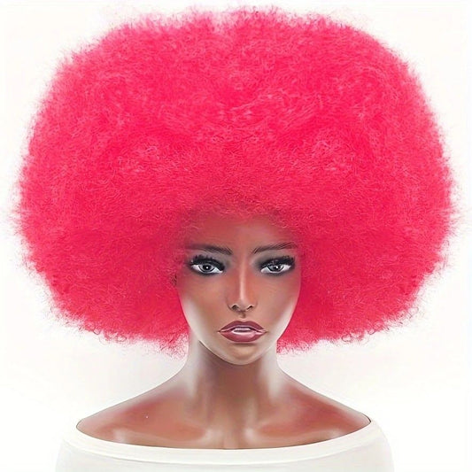 70s Fun Big Elastic Fluffy Afro Wig - High-quality Synthetic Short Curly Twisted Braid Wig for Cosplay and V1232-QMJF002
