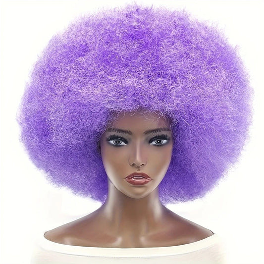 70s Fun Big Elastic Fluffy Afro Wig - High-quality Synthetic Short Curly Twisted Braid Wig for Cosplay and V1232-QMJF004