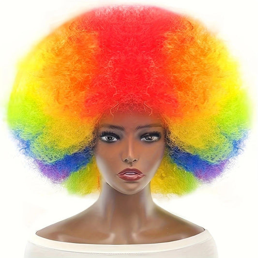 70s Fun Big Elastic Fluffy Afro Wig - High-quality Synthetic Short Curly Twisted Braid Wig for Cosplay and V1232-QMJF006
