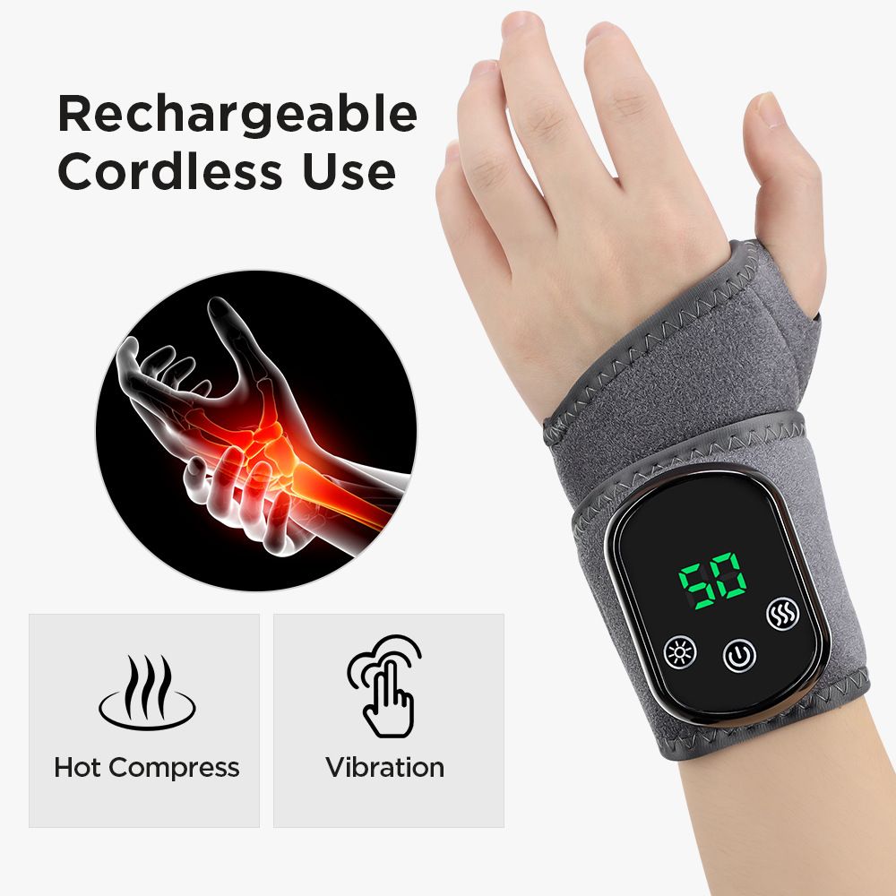 Electric Wrist Heating Massager - Infrared Heat Therapy + Vibration Massage, Rechargeable & Temperature V1232-SBAMY002