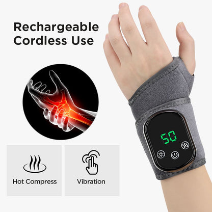 Electric Wrist Heating Massager - Infrared Heat Therapy + Vibration Massage, Rechargeable & Temperature V1232-SBAMY002