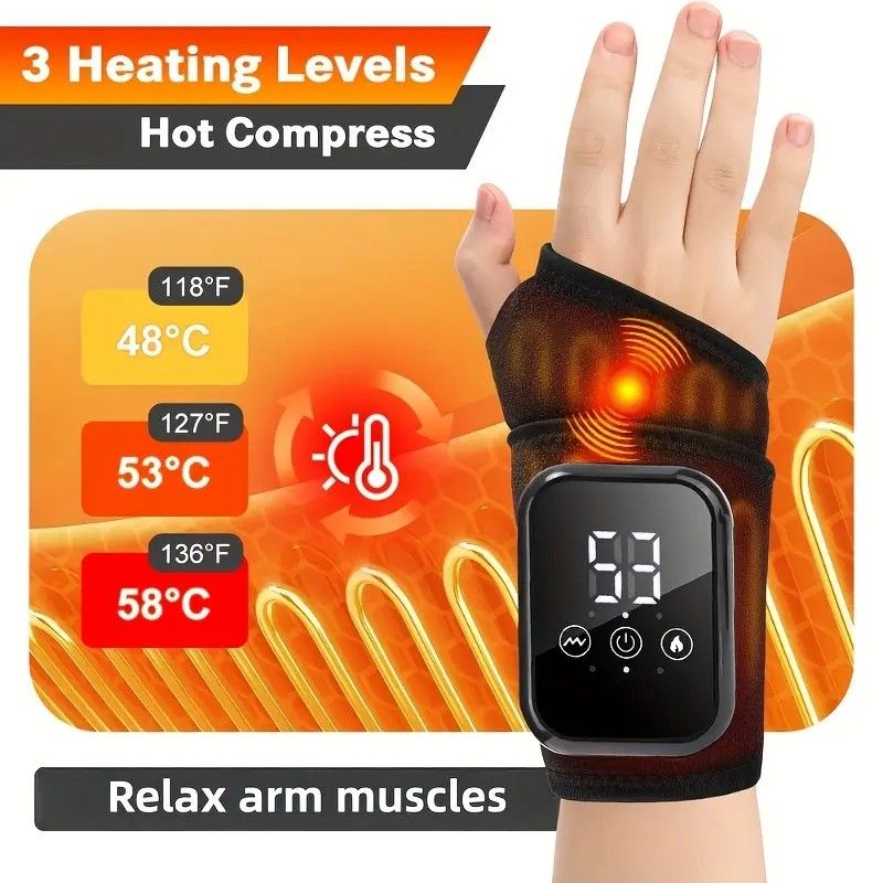 Heated Wrist Massager with Infrared Therapy - 3 Heat & 3 Vibration Levels, Rechargeable, Ergonomic Design V1232-SBAMYSD001