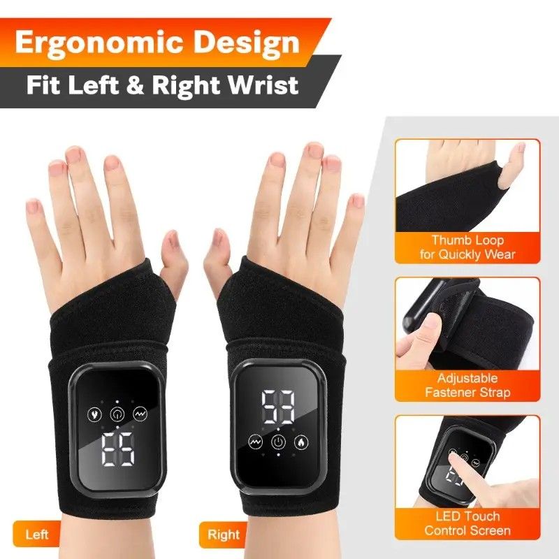 Heated Wrist Massager with Infrared Therapy - 3 Heat & 3 Vibration Levels, Rechargeable, Ergonomic Design V1232-SBAMYSD001