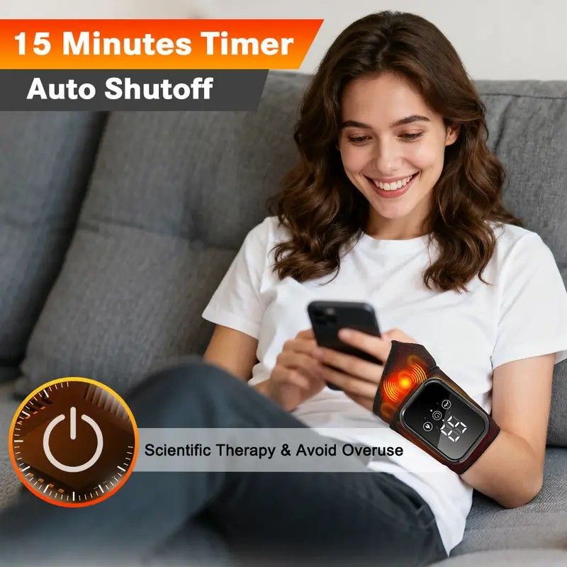 Heated Wrist Massager with Infrared Therapy - 3 Heat & 3 Vibration Levels, Rechargeable, Ergonomic Design V1232-SBAMYSD001