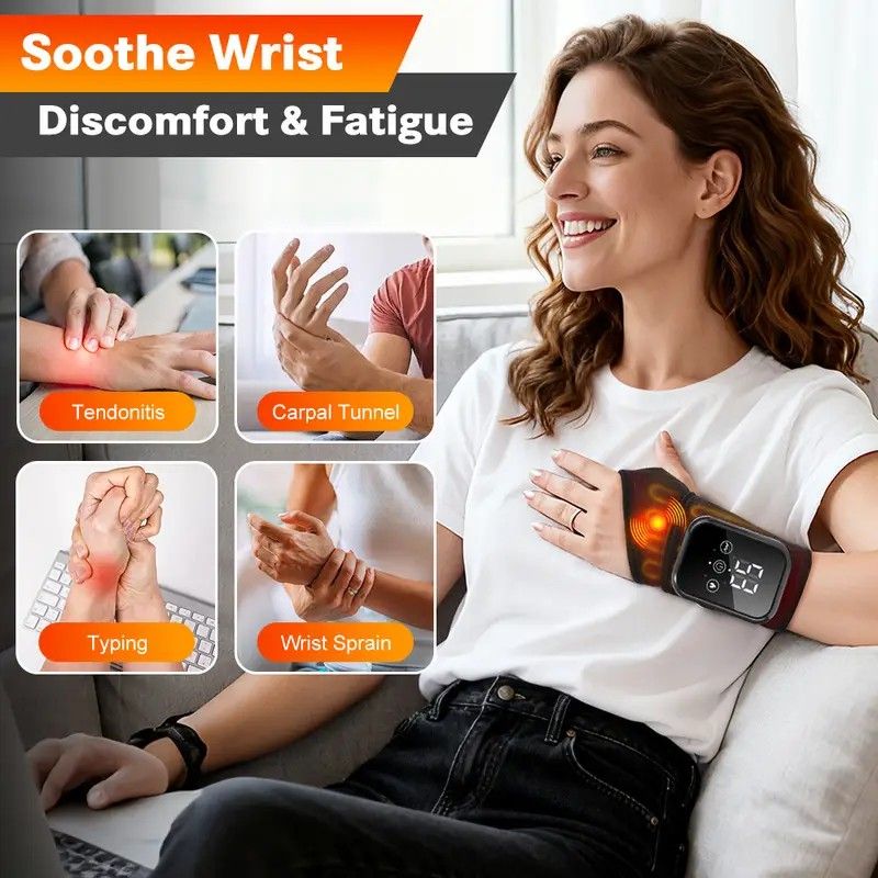 Heated Wrist Massager with Infrared Therapy - 3 Heat & 3 Vibration Levels, Rechargeable, Ergonomic Design V1232-SBAMYSD001