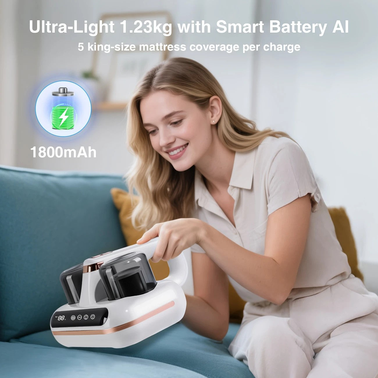 Wireless Intelligent Anti-Mite Cleaner: 10000Pa Super Suction, Dual Washable Dust Cups V1232-SBCMJ001
