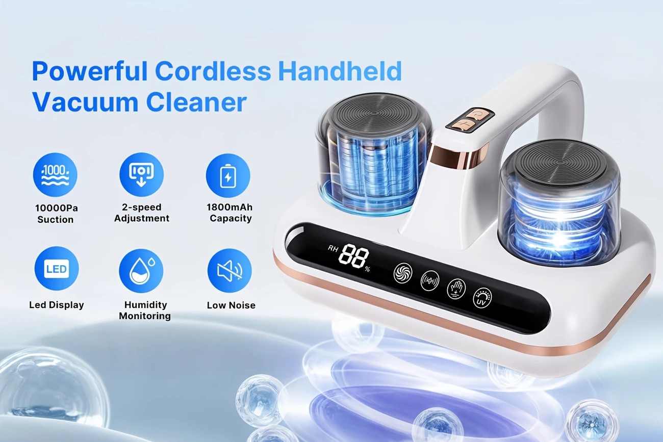 Wireless Intelligent Anti-Mite Cleaner: 10000Pa Super Suction, Dual Washable Dust Cups V1232-SBCMJ001