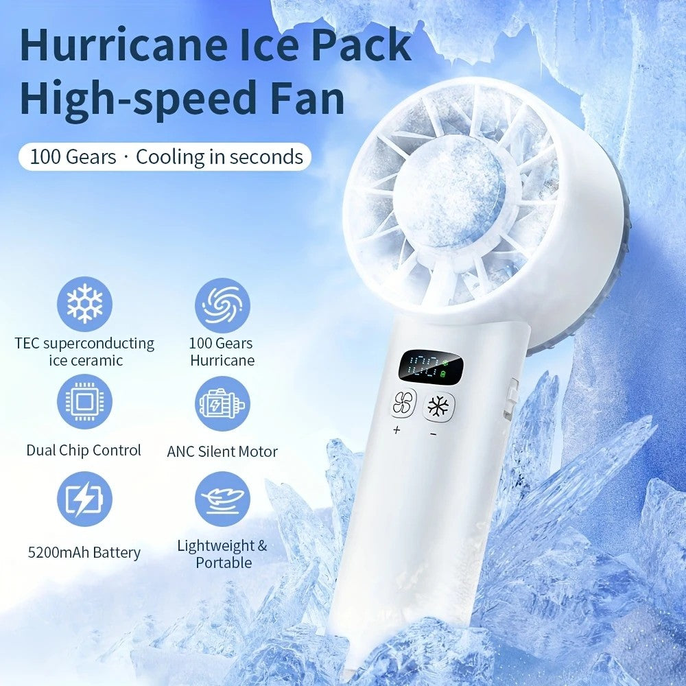 White Hurricane Ice-Bag High-Speed Fan|100-Speed Adjustable, Second-Level Cooling, Lightweight and Portable V1232-SCFS002