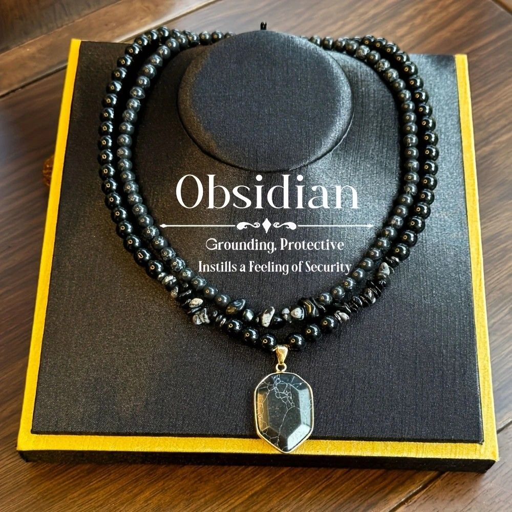 Vintage Double-Layer Hand-Strung Turquoise Necklace, Bohemian-Style Crackle Pendant for Protection and V1232-SCHSSXL001