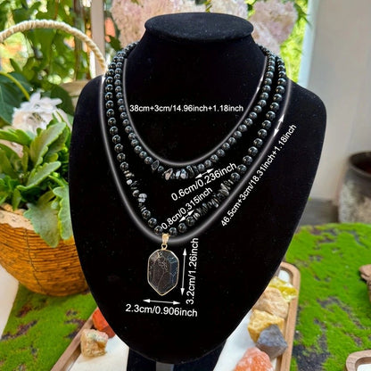 Vintage Double-Layer Hand-Strung Turquoise Necklace, Bohemian-Style Crackle Pendant for Protection and V1232-SCHSSXL001