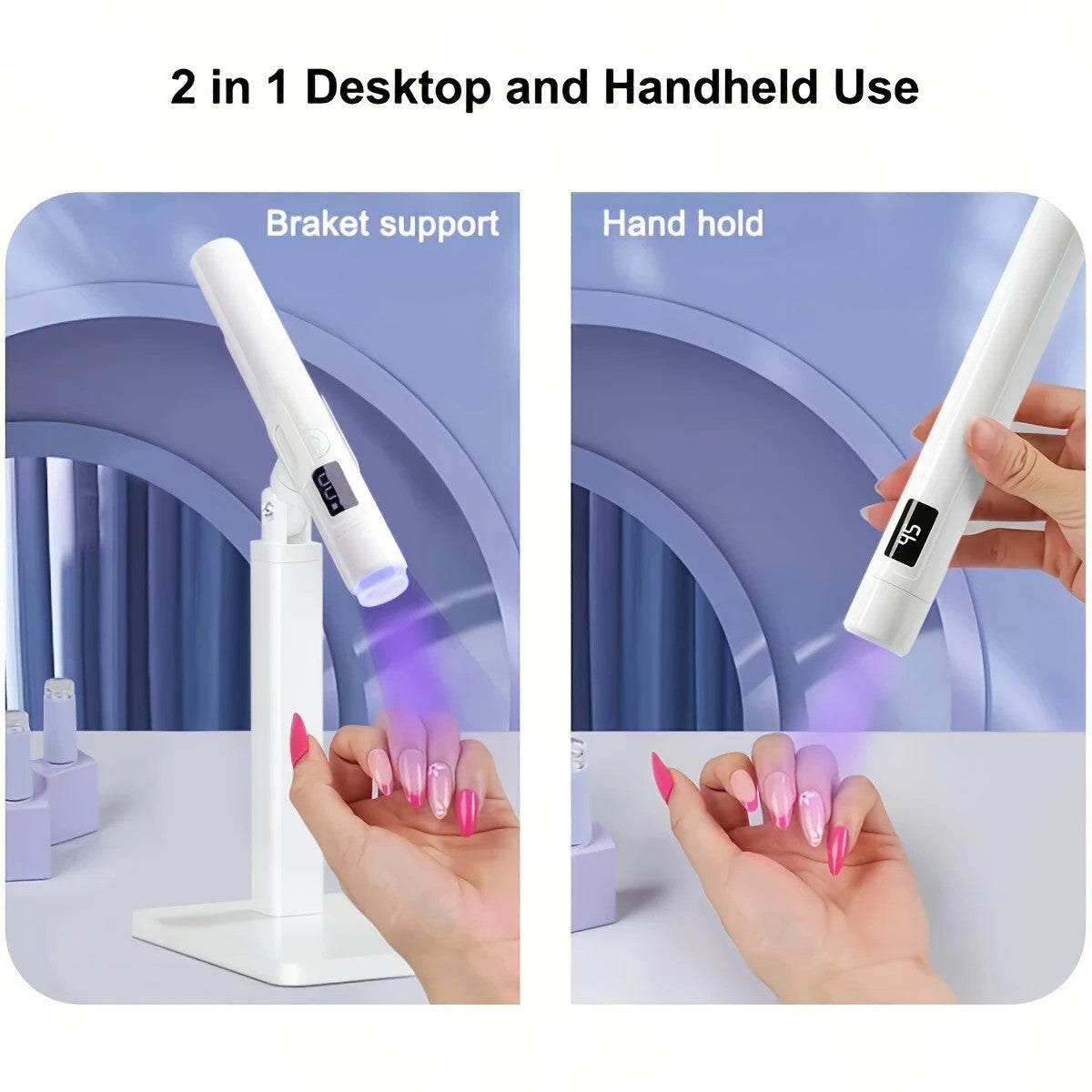 2-in-1 Nail Lamp: Handheld & Stand, 6-LED Fast Dry, Type-C Fast Charge, Smart Timer, Home/Travel DIY Nail Art V1232-SCMJD001