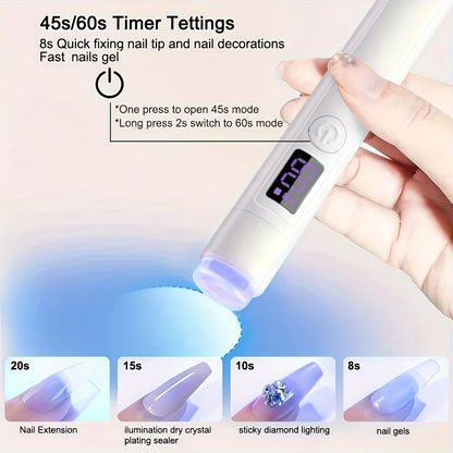 2-in-1 Nail Lamp: Handheld & Stand, 6-LED Fast Dry, Type-C Fast Charge, Smart Timer, Home/Travel DIY Nail Art V1232-SCMJD001