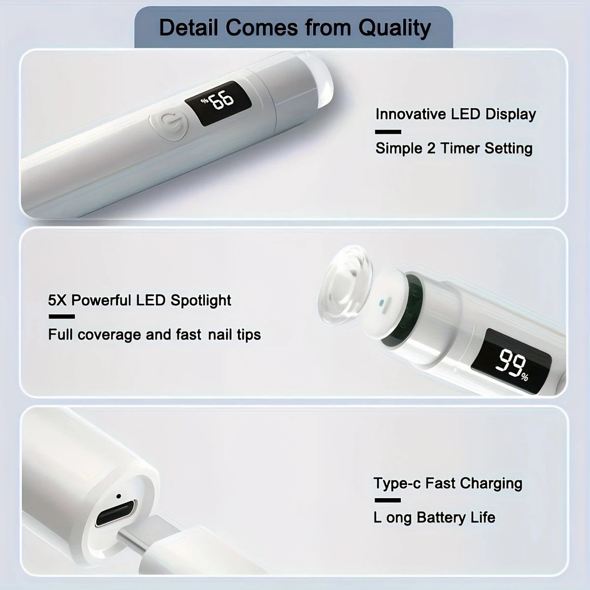 2-in-1 Nail Lamp: Handheld & Stand, 6-LED Fast Dry, Type-C Fast Charge, Smart Timer, Home/Travel DIY Nail Art V1232-SCMJD001