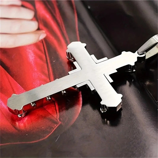 2PCS Luxurious Rhinestone Cross Necklace, Unisex, Guarding Faith with Cool Shine for Holidays and Daily V1232-SHSZXL001