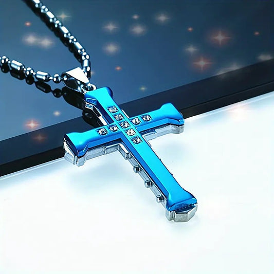 2PCS Luxurious Rhinestone Cross Necklace, Unisex, Guarding Faith with Cool Shine for Holidays and Daily V1232-SHSZXL002