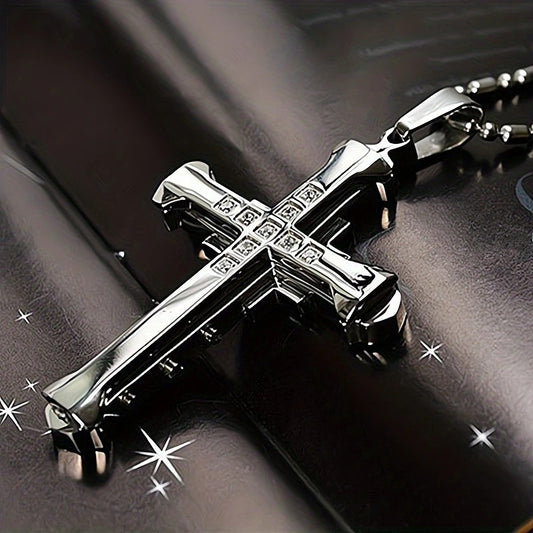 2PCS Luxurious Rhinestone Cross Necklace, Unisex, Guarding Faith with Cool Shine for Holidays and Daily V1232-SHSZXL004