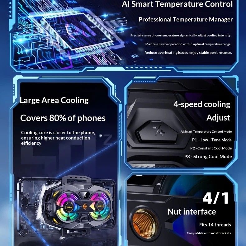 New Dual-Fan Phone Cooler with Digital Display - Designed for Gamers and Live Streamers. V1232-SJSRJ001
