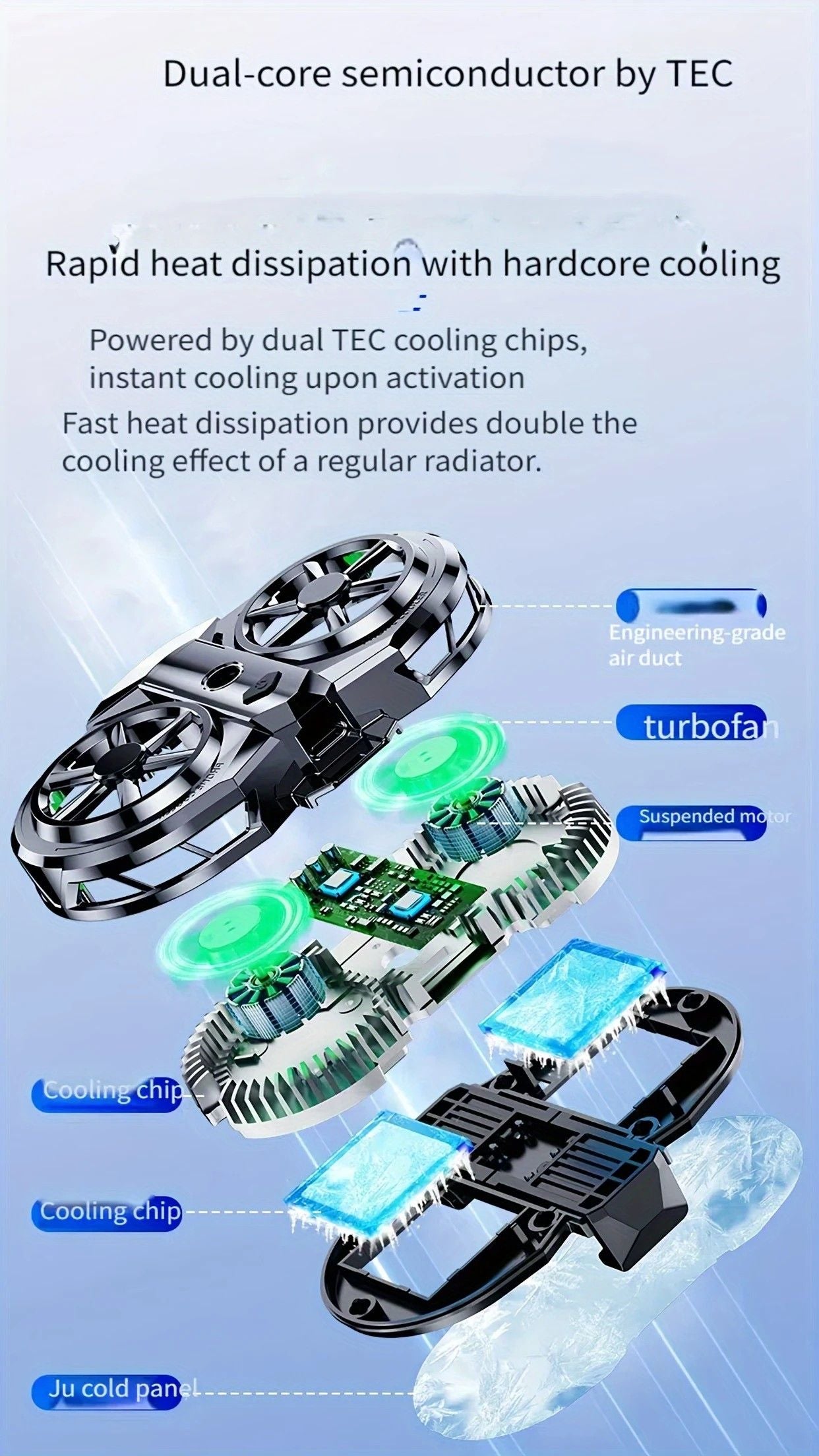 Semiconductor Cooling Fan Back Clip, Instant 3-Second Cooling, Large Area Heat Dissipation, Compatible with V1232-SJSRQ001