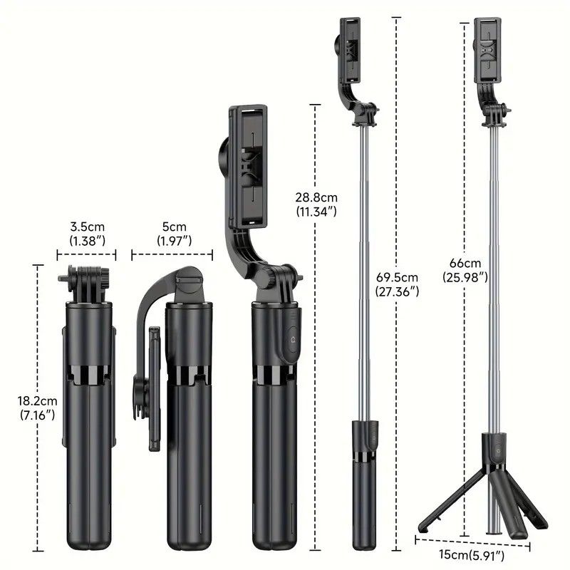 Upgraded Clamp Selfie Stick Tripod: Bluetooth Remote Control, Portable Detachable Design, One Rod, Multiple V1232-SJZPG003