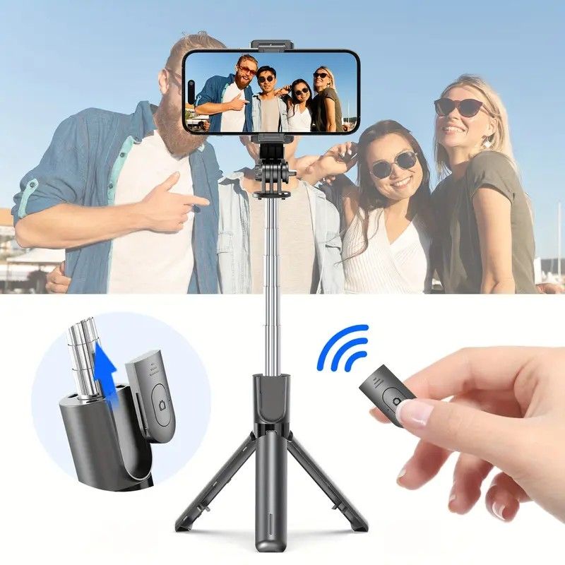 Upgraded Clamp Selfie Stick Tripod: Bluetooth Remote Control, Portable Detachable Design, One Rod, Multiple V1232-SJZPG003