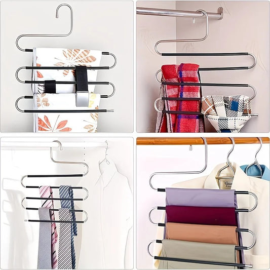 3 Pack Multi-Layer Stainless Steel Metal Pants Hangers, Bedroom Storage, S-Shaped Anti-Slip No-Mark, Space V1232-SKJ3PCS001