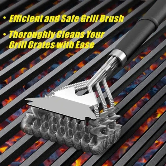 Bristle-Free Stainless Steel BBQ Grill Brush Heavy Duty Steam Clean Coil Head with Scraper V1232-SKJJS001