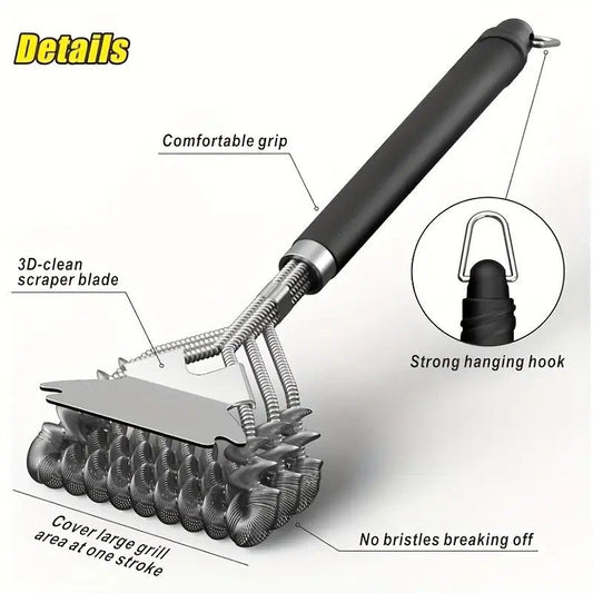 Bristle-Free Stainless Steel BBQ Grill Brush Heavy Duty Steam Clean Coil Head with Scraper V1232-SKJJS001