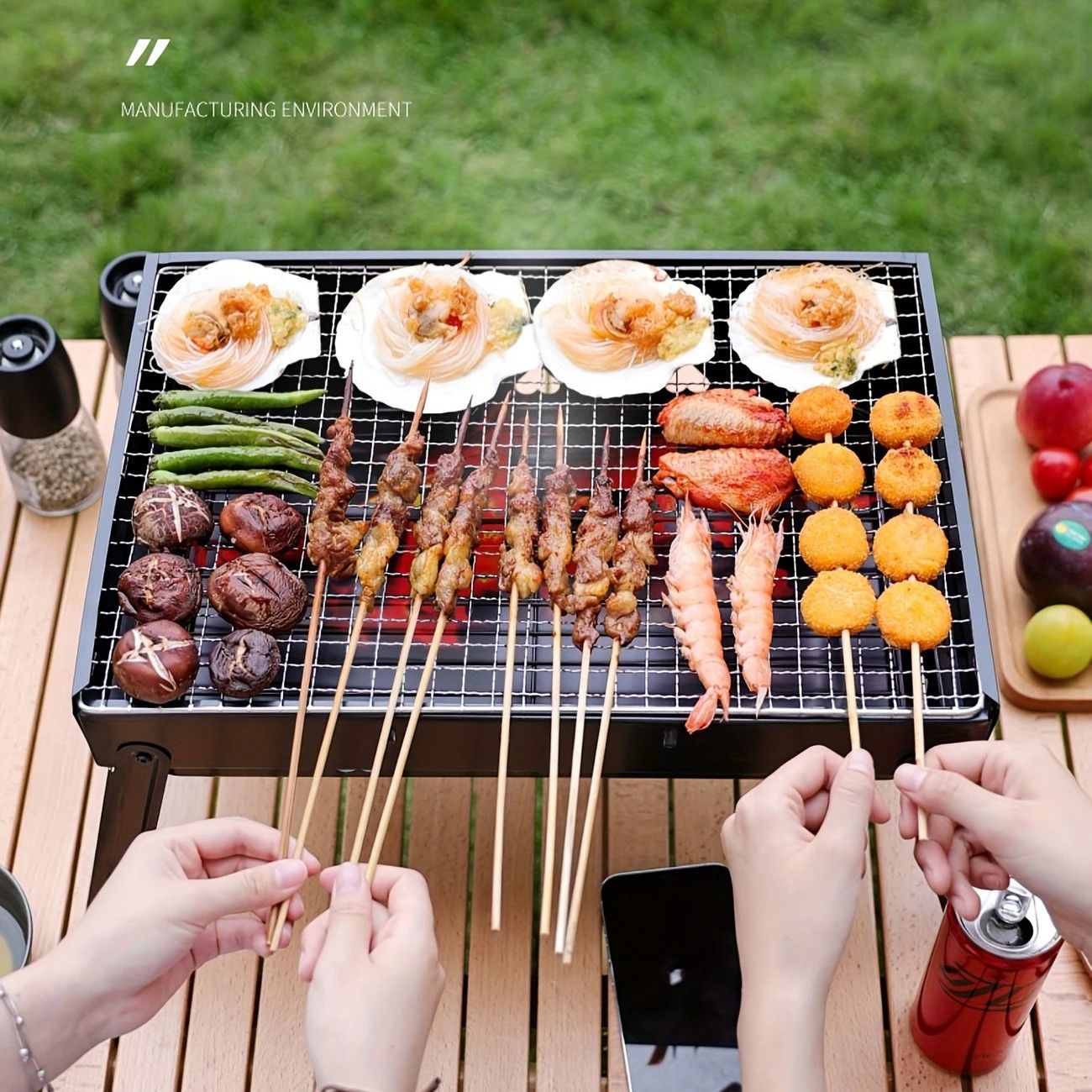 Weekend Essential Portable Foldable BBQ Grill Home & Camping Heavy Duty Steel No Assembly Required(Grand V1232-SKVDHG002