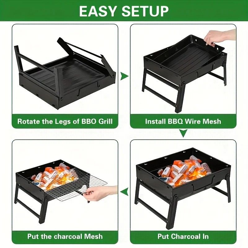 Weekend Essential Portable Foldable BBQ Grill Home & Camping Heavy Duty Steel No Assembly Required(Grand V1232-SKVDHG002