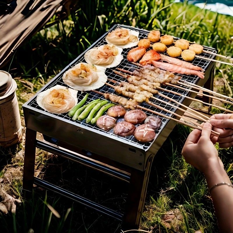 Weekend Essential Portable Foldable BBQ Grill Home & Camping Heavy Duty Steel No Assembly V1232-SKVXHG001