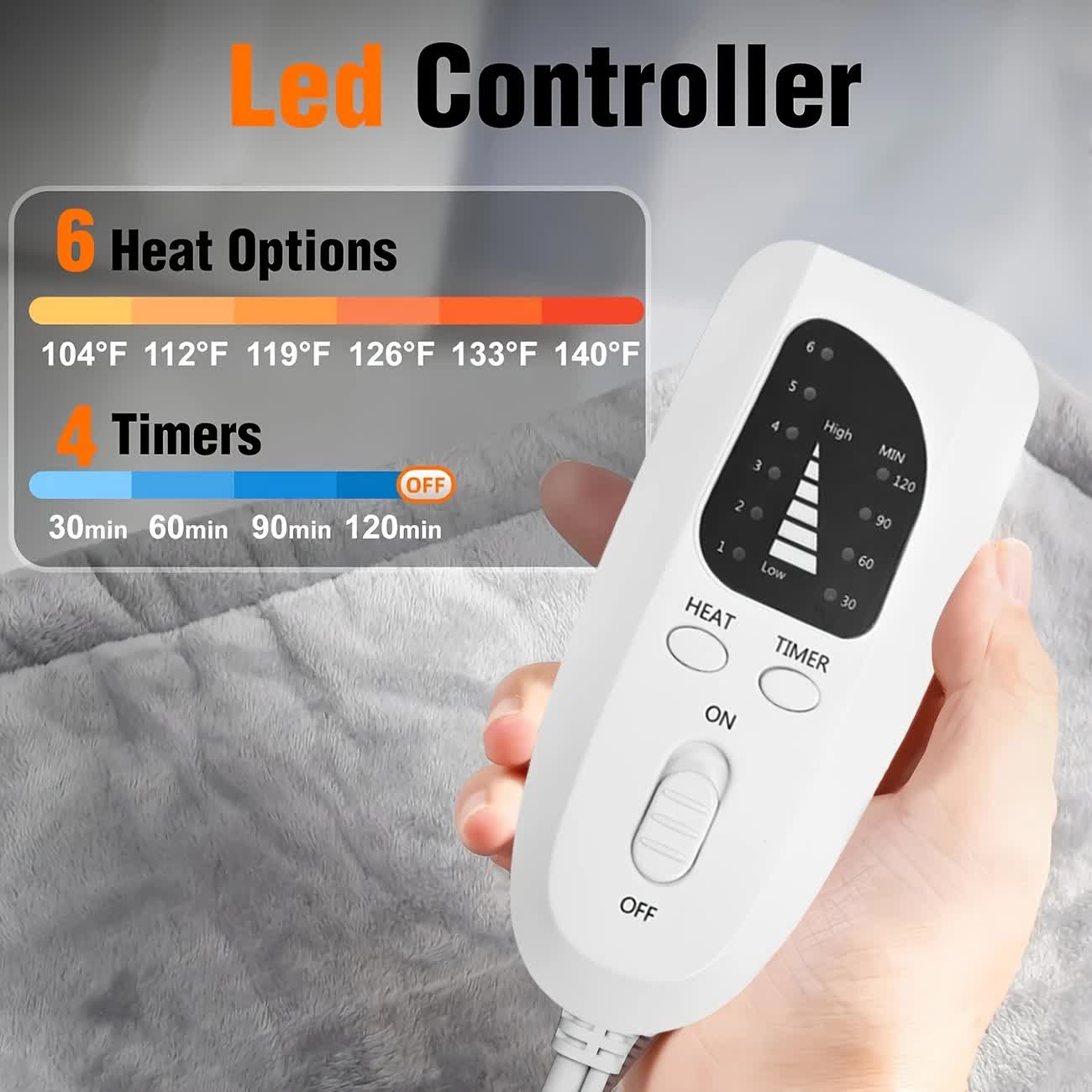 Silver gray This multifunctional electric heating pad: 6 temperature levels, 4 timer settings, magnetic V1232-SMXJST002