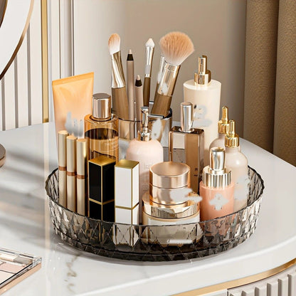 2PCS Acrylic Lazy Susan Organizer with Diamond Design | 360 degrees Rotating Makeup & Vanity Tray | Modern V1232-SNH001
