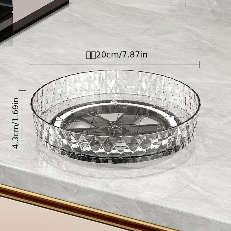 2PCS Acrylic Lazy Susan Organizer with Diamond Design | 360 degrees Rotating Makeup & Vanity Tray | Modern V1232-SNH002