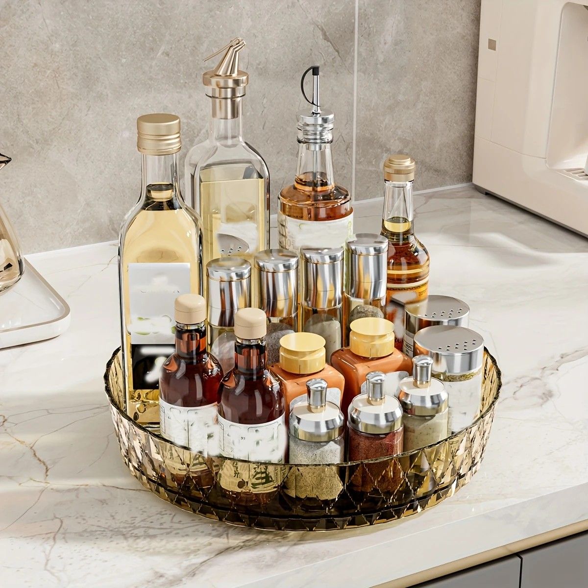 2PCS Acrylic Lazy Susan Organizer with Diamond Design | 360 degrees Rotating Makeup & Vanity Tray | Modern V1232-SNH003