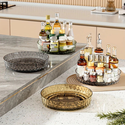 2PCS Acrylic Lazy Susan Organizer with Diamond Design | 360 degrees Rotating Makeup & Vanity Tray | Modern V1232-SNH003