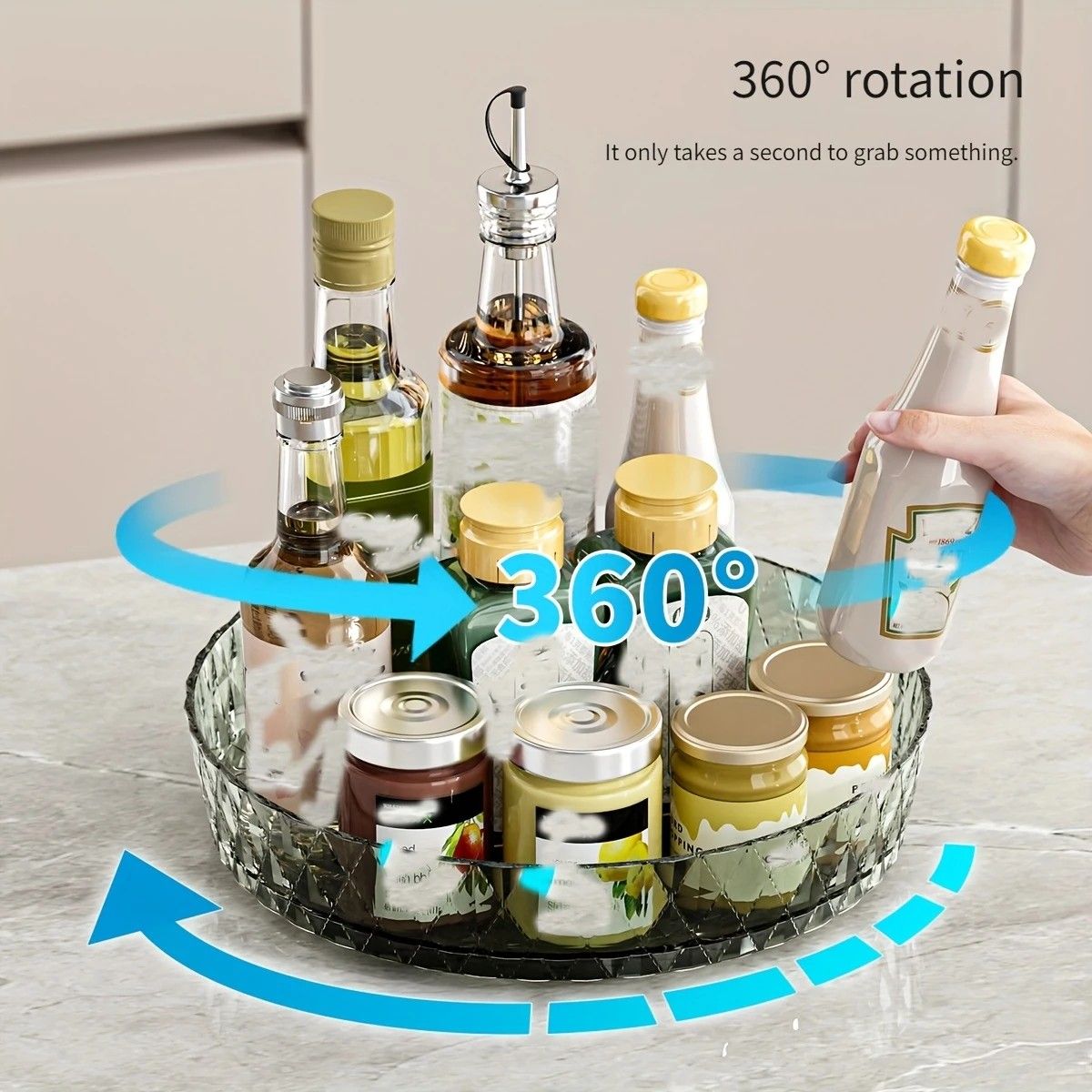 2PCS Acrylic Lazy Susan Organizer with Diamond Design | 360 degrees Rotating Makeup & Vanity Tray | Modern V1232-SNH003