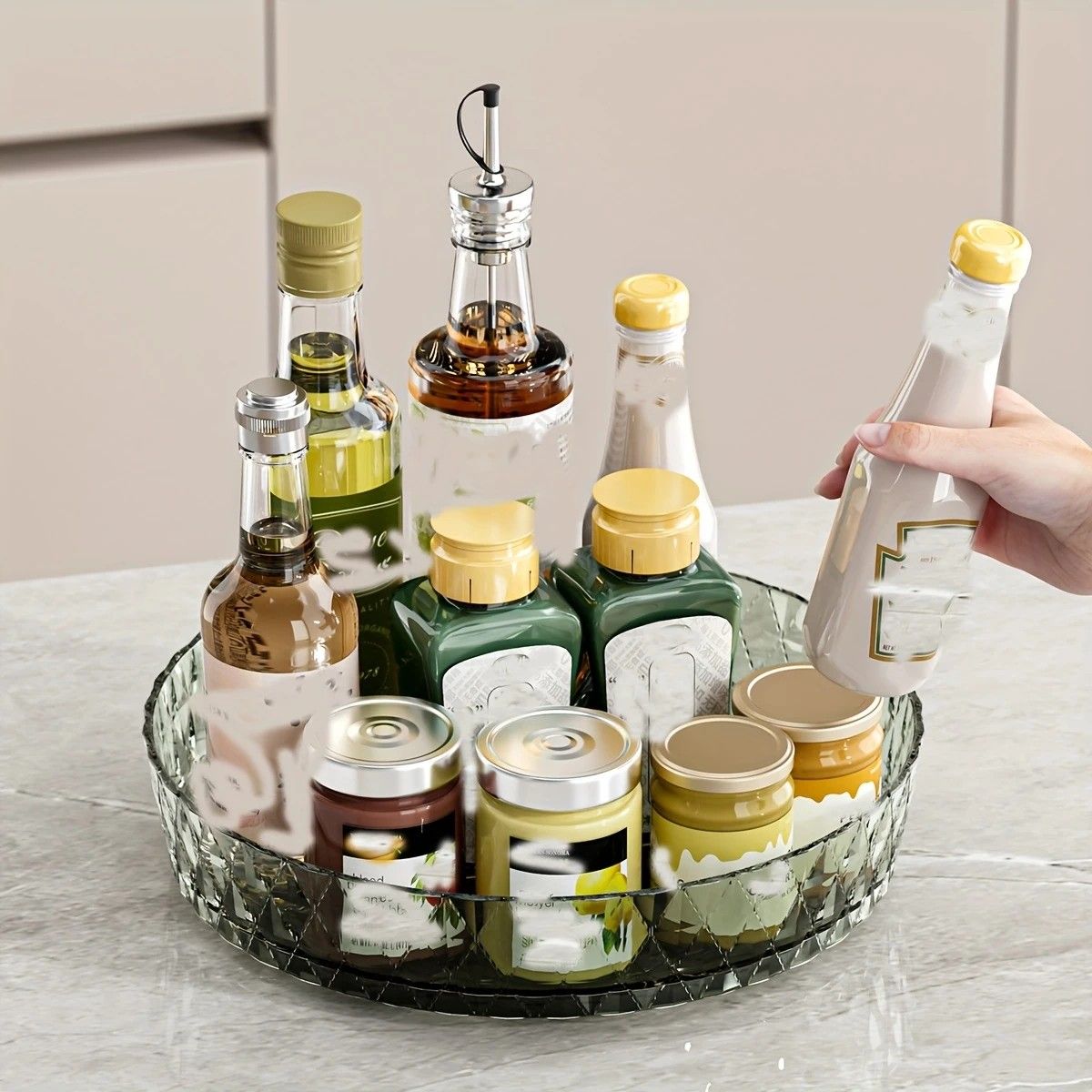 2PCS Acrylic Lazy Susan Organizer with Diamond Design | 360 degrees Rotating Makeup & Vanity Tray | Modern V1232-SNH003