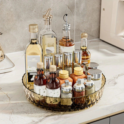 2PCS Acrylic Lazy Susan Organizer with Diamond Design | 360 degrees Rotating Makeup & Vanity Tray | Modern V1232-SNH004