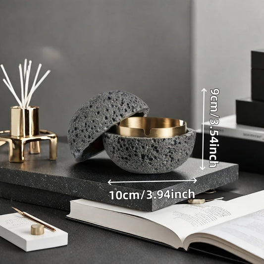Nordic industrial style concrete ashtray, handcrafted with natural texture, detachable stainless steel bowl V1232-SNYHG001
