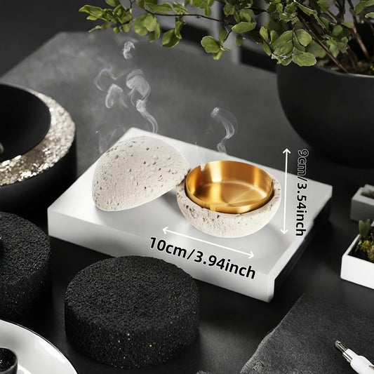 Nordic industrial style concrete ashtray, handcrafted with natural texture, detachable stainless steel bowl V1232-SNYHG003