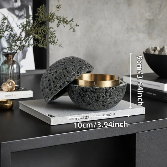 Nordic industrial style concrete ashtray, handcrafted with natural texture, detachable stainless steel bowl V1232-SNYHG003