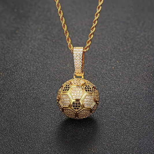 Football Hollow Pendant Necklace, Synthetic Zirconia Setting, Hip Hop Sporty Style, Trendy and V1232-SP-ZQ-001