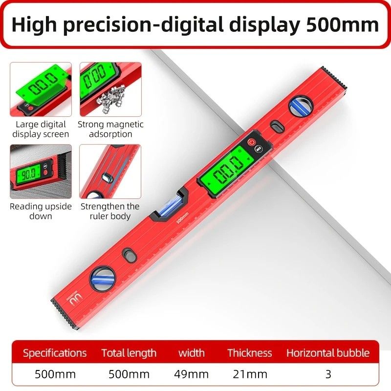 300mm Digital Level with Backlit LCD Display, Strong Magnetic Base, and Heavy-Duty Aluminum Alloy Material V1232-SPCLY003