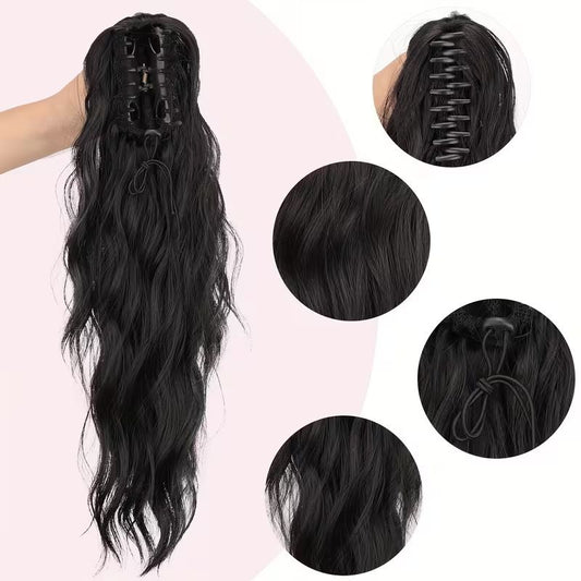 Water wave curly hair clip-in ponytail wig, made of high-heat-resistant synthetic material. Perfect for daily V1232-SPWJF002