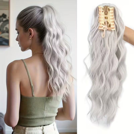 Water wave curly hair clip-in ponytail wig, made of high-heat-resistant synthetic material. Perfect for daily V1232-SPWJF004