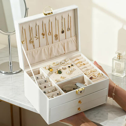 Dark green Multi - layer Jewelry Storage Box: Velvet Lining, Three - layer Zoning, Double - drawer Storage V1232-SSSNH002