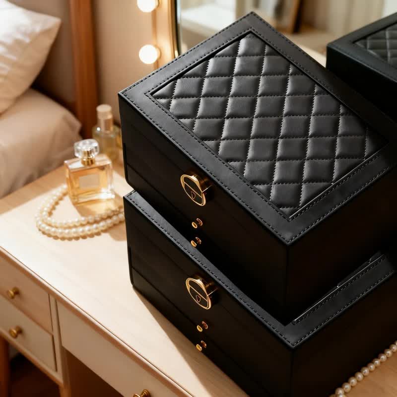 Dark green Multi - layer Jewelry Storage Box: Velvet Lining, Three - layer Zoning, Double - drawer Storage V1232-SSSNH002