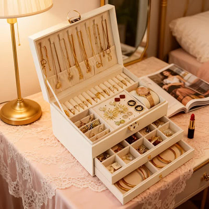 Dark green Multi - layer Jewelry Storage Box: Velvet Lining, Three - layer Zoning, Double - drawer Storage V1232-SSSNH002