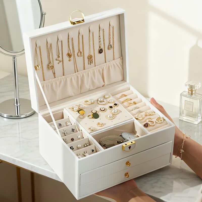 Pink Multi - layer Jewelry Storage Box: Velvet Lining, Three - layer Zoning, Double - drawer Storage for V1232-SSSNH003